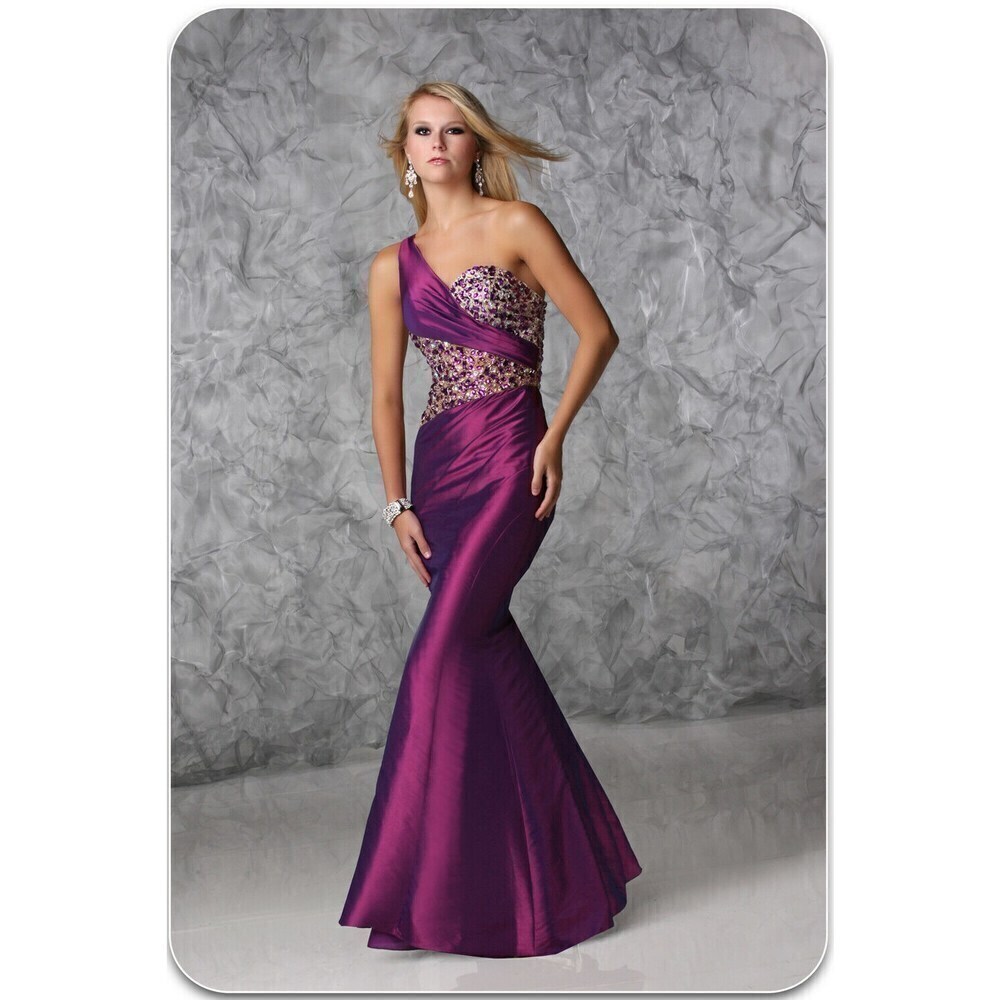 Xcite Taffeta One Shoulder Prom Dress 32367 Purple/Nude